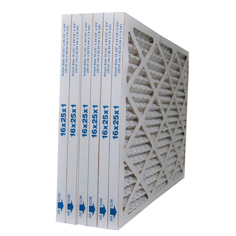 16x25x1 Furnace Filter MERV 6 Pleated Air Filters. Case of 6