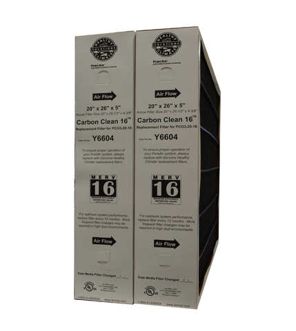 Lennox Y6604 Furnace Filter 20x26x5 Healthy Climate MERV 16 PureAir PCO3-20-16. Package of 2