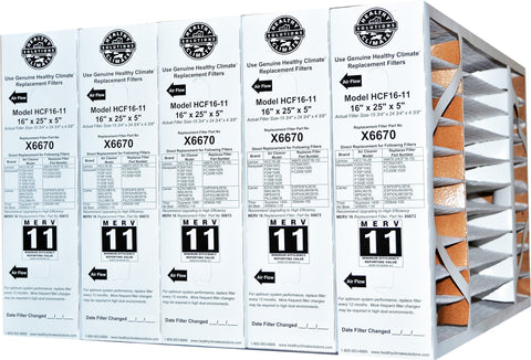 Lennox X6670 16x25x5 MERV 11 Healthy Climate for HCF16-11 & HCC16-28. Actual Size 15 3/4" x 24 3/4" x 4 3/8." Case of 5