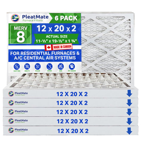 12x20x2 MERV 8 Pleated Filters. Case of 6 - MADE IN CANADA by FurnaceFilters.Ca