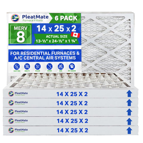 14x25x2 Furnace Filter MERV 8 Pleated Filters. Case of 6 - MADE IN CANADA by FurnaceFilters.Ca