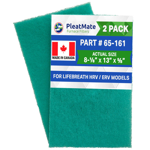 65‐161 Lifebreath HRV Filters, Synthetic Media with actual size : 8 1/8" x 13" x 5/8" each - Set of 2