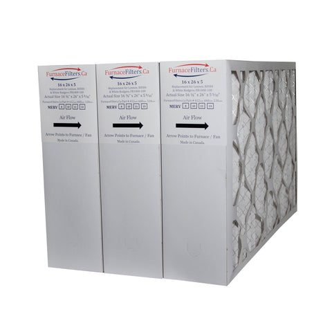 White Rodgers FR1400-100 16x26x5 Actual Size 16 1/4" x 26" x 5" MERV 13. Case of 3 Made in Canada by FurnaceFilters.Ca
