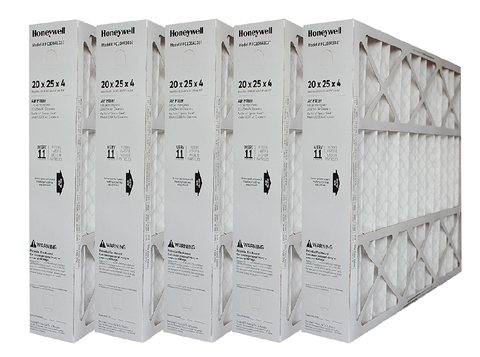 Honeywell 20x25x4 Furnace Filter Model # FC100A1037 MERV 11. Actual Size 19 15/16" x 24 7/8" x 4 3/8".Case of 5