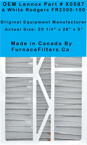 X0587 Lennox 20x26x5 MERV 10. Actual Size 20 7/16" x 26" x 5 5/32". Case of 3 Made in Canada by FurnaceFilters.Ca
